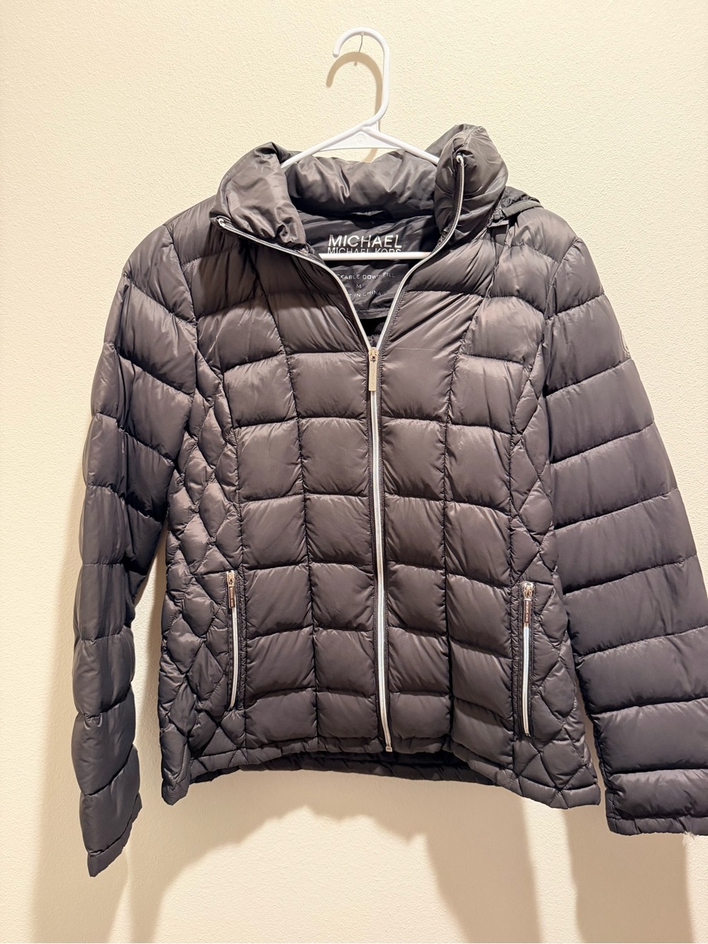 Michael Kors Charcoal Quilted Hooded Puffer Jacket